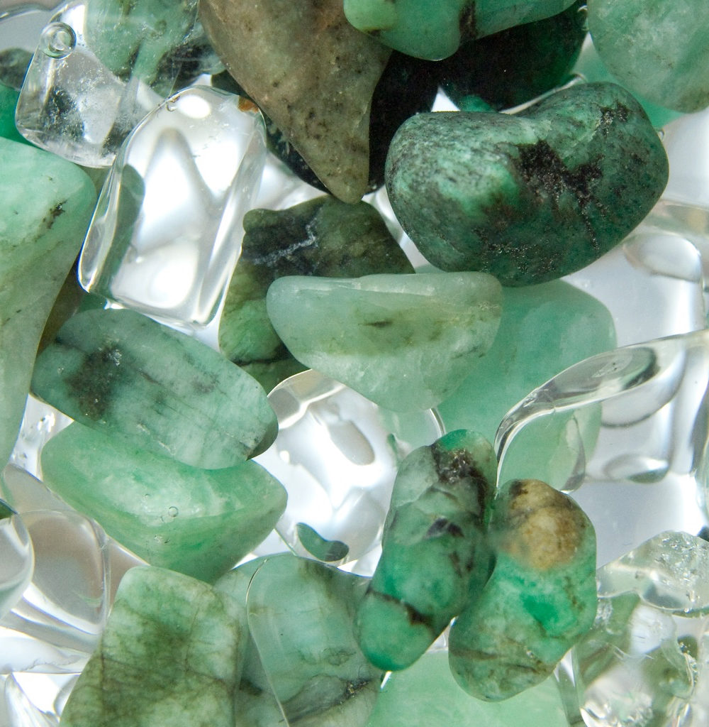 emeralds and quartz close-up
