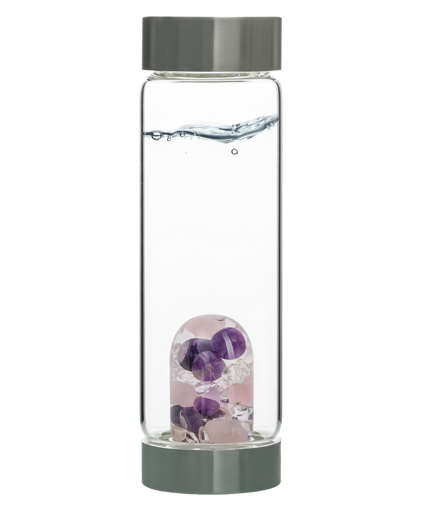 Wellness bottle with amethyst, rose quartz